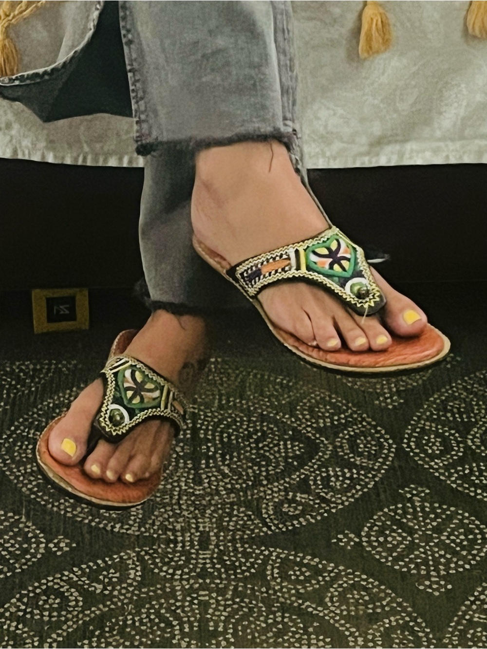 RASTA MOROCCAN sandals SZ 9  Boho embroidered Green